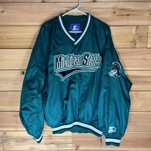 Starter Michigan State University, Mens XL, Spartan Patch V Neck Pullover Jacket